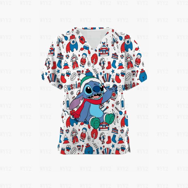 T-shirt Slim Fit stampato vacanze di Natale Topolino scollo a V camicia da infermiera uniforme a maniche corte toelettatura animali tuta veterinaria Gi