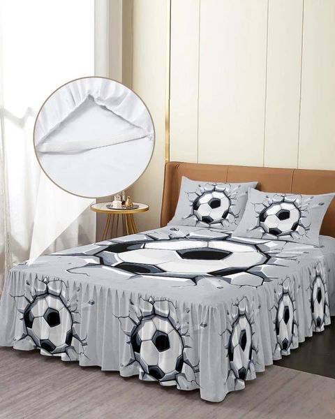 Copriletto con gonna da letto, parete da calcio, copriletto elastico rotto con federe, set di biancheria da letto, coprimaterasso