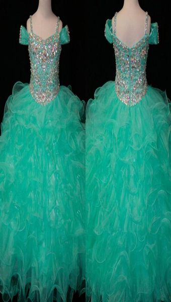 Cristalli Verde Menta Fiore Ragazze Abiti Lunghi Little Girl039s Pageant Bambino Bambini Per Ragazza Infantile Economici Glitz Comunione Prom B7749070