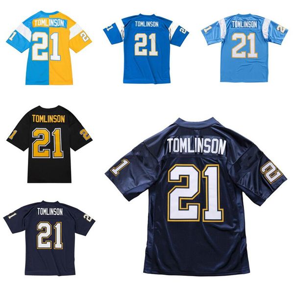 Genähtes Fußballtrikot 21 Ladainian Tomlinson 2002 2006 2009, blaues Netz, Retro-Rugby-Trikots, Herren, Damen, Jugend, S-6XL