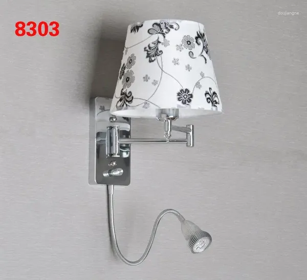 Lâmpada de parede com botão interruptor led leitura moderna breve moda luz tecido cabeceira balancim