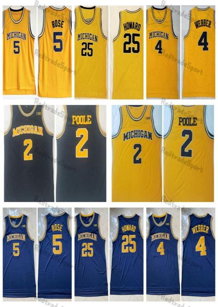 2021 Michigan Wolverines College Basketball-Trikots 2 Jodan Poole 5 Jalen Rose 4 Chris Webber 25 Juwan Howard Vintage Yellow Stitc1850967