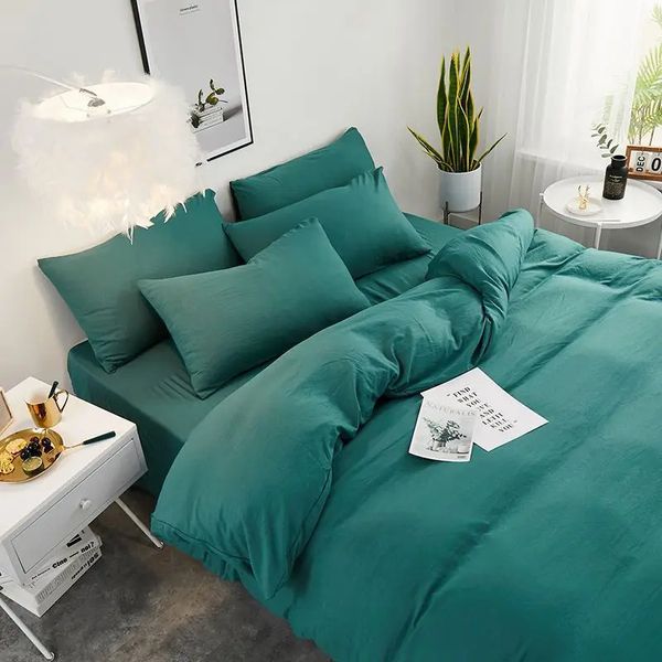 Conjunto de cama para meninos meninas quarto lavado algodão capa edredão fronha colcha simples moda folha lençóis 240226