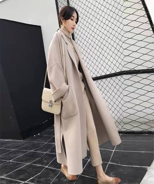 Falso lã mistura capa longo outerwear das mulheres preto coreano lã vintage casaco feminino inverno senhoras casacos manteau femme6254181