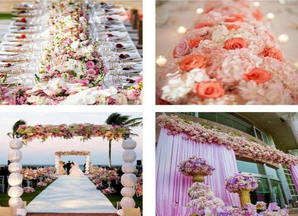 Flor de casamento estrada chumbo flores longa mesa centerpieces flor arco porta lintel seda rosa festa casamento backdrops Decoration2853027