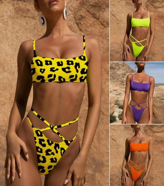 Kurkuma Leopardenmuster-Bikini, Mikro-Sexy, hohe Taille, neongrüner Badeanzug, weiblich, Push-up-Bademode, Damen-Badeanzug, Biquini7900386