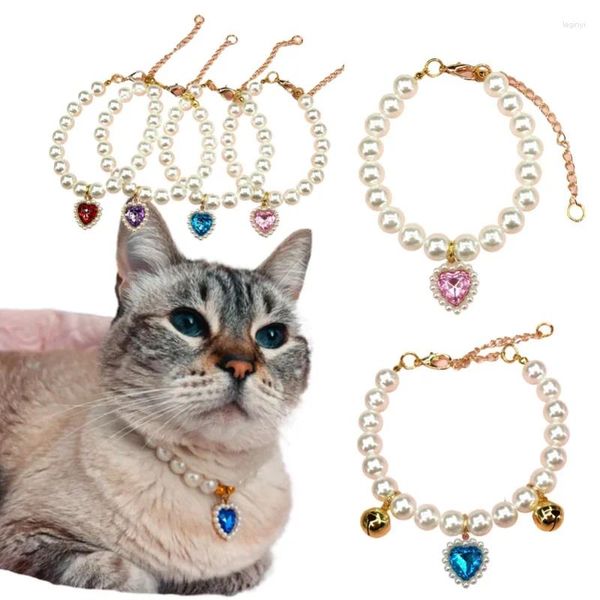 Colares de cachorro pet pérola colar princesa sinos colar gato jóias bonito filhote de cachorro acessórios corrente chihuahua casamento