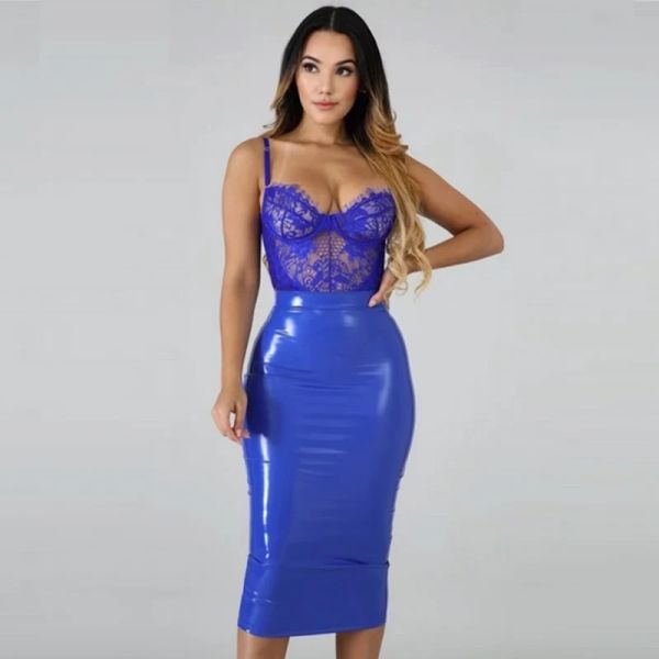 Saia plus size 4xl 5xl bodycon midi saias femininas pvc patente de couro traseiro zip clube skirt pu business clássico roupas novos personalizadas