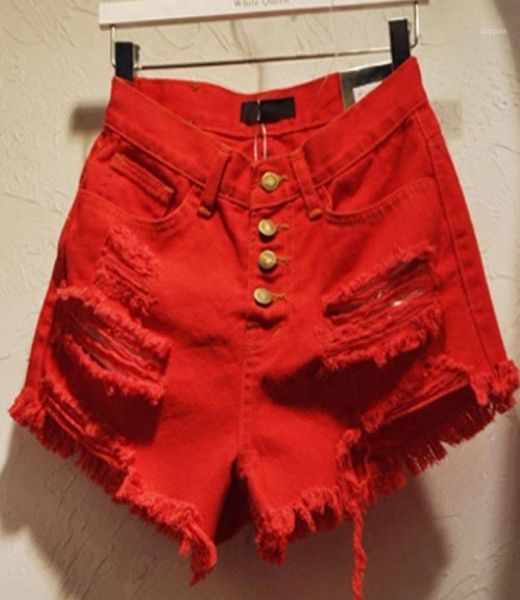 Women039s jeans mapusitom moda buracos rasgados shorts para mulheres plus size único breasted vermelho denim rebarbas senhoras bermudas sxl14719441
