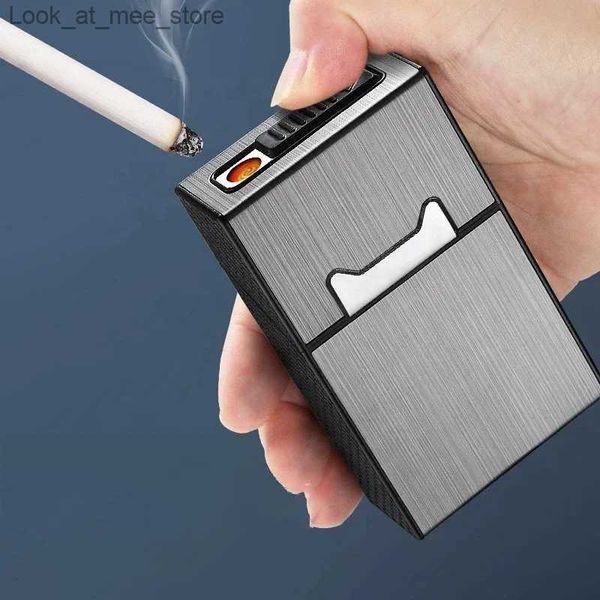 Зажигалки Новый дизайн коробки для сигар с зажигалкой и зажигалкой. Коробка для хранения сигарет вмещает 20 экологически чистых сигар с USB-зажигалкой Q240305.