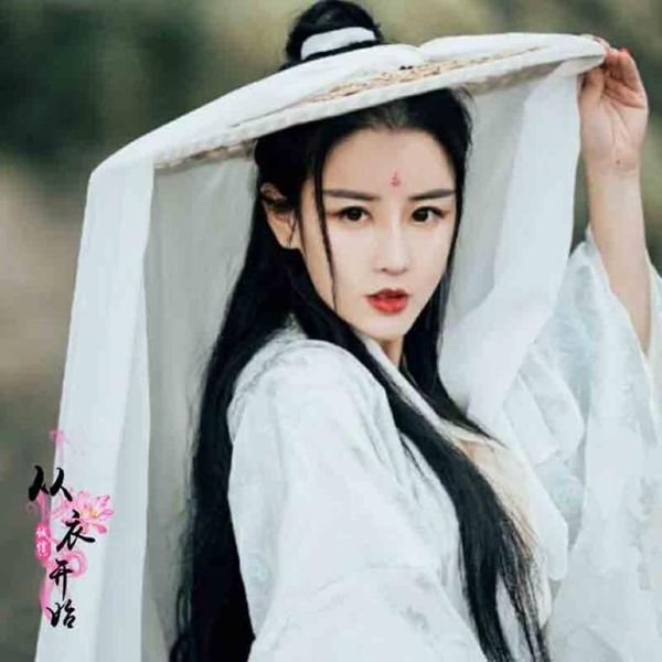 Chapéus de borda mesquinho chinês chapéu antigo mulheres hanfu boné com véu longo branco vermelho preto douli cosplay prop cavaleiro rosto capa for286i