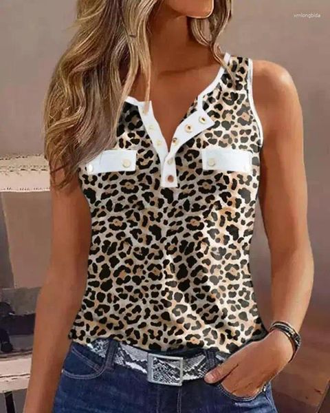 Serbatoi da donna 2024 Top Fashion da donna con stampa ghepardo con bottoni Gilet casual sexy da strada Y2K