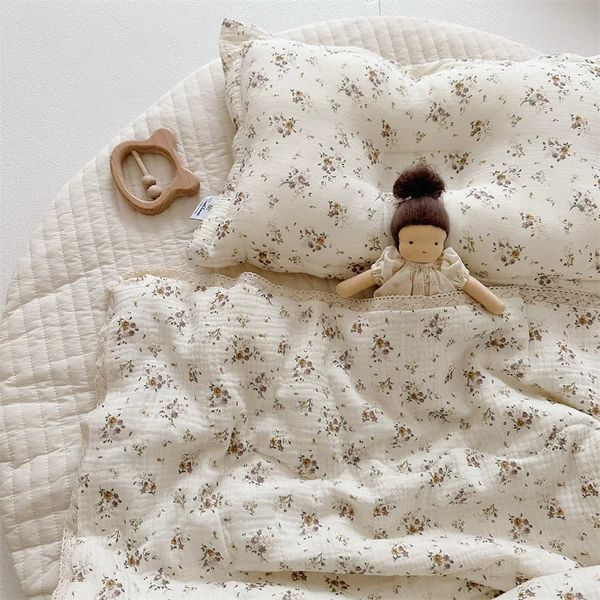 Copripiumino per bambini in cotone arricciato stampato floreale vintage coreano Bambini Bambini Neonato Culla Copripiumini Copripiumino Biancheria da letto 240229