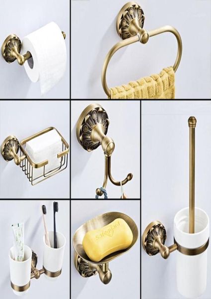 Antikes Badezimmer-Accessoires-Set aus Bronze, Toilettenpapierrollenhalter, Badezimmer-Dusche, Seifenschale, Bademantelhaken, WC-Bürstenhalter, Handtuchring11354064