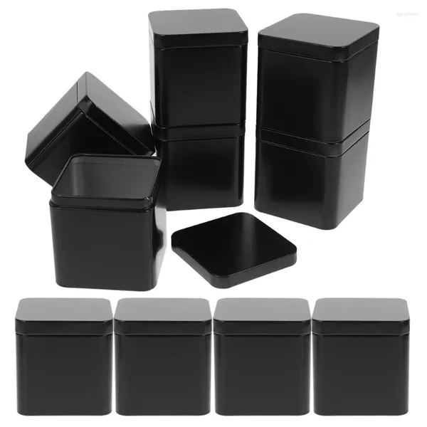 Garrafas de armazenamento 10 Pcs Folha de Flandres Pequeno Quadrado Metal Portátil Pode Definir 10pcs (Preto) Caixas de Chá para Presente Dar Folhas Doces de Ferro