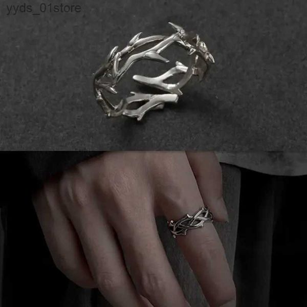 Bandringe Mode Goth Doppelschicht Rose Paar Ringe für Männer Frauen Retro Öffnung Edelstahl Dornen Punk Fingerring Schmuck Y2k Geschenk L240305