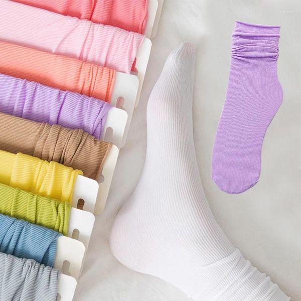 Calzini da donna estivi sottili medio lunghi morbidi seta ghiaccio solido calze traspiranti moda colorata comfort ragazze femminili