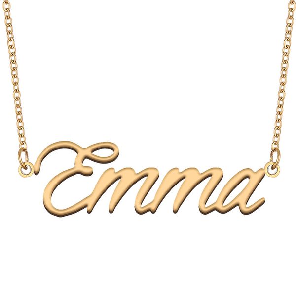 Collana con nome Emma Collana con targhetta personalizzata personalizzata per donne, ragazze, regalo di compleanno, bambini, migliori amiche, gioielli, acciaio inossidabile placcato oro 18 carati