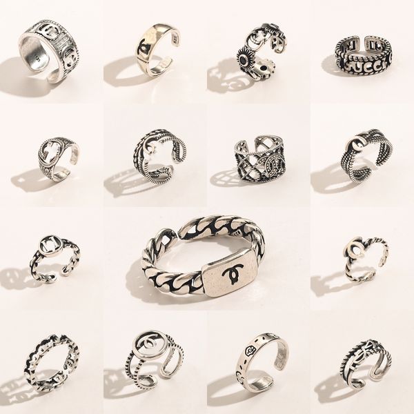 Top-Qualität, 18 Karat vergoldet, versilbert, Bandringe für Herren und Damen, Modedesigner, extravaganter Marken-Buchstaben-Kristall-Strass-Ring mit verstellbarer Ringöffnung, verstellbarer Schmuck