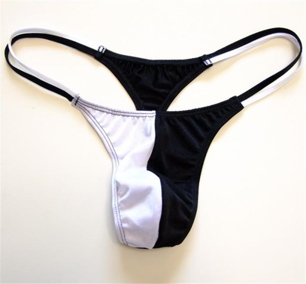 Intimo da bagno sexy Tback con doppia corda sottile e perizoma da uomo in colore bianco a contrasto nero S1092476249