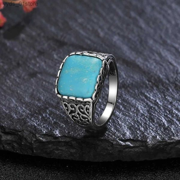 Bandringe Retro 925 Sterling Silber Ringe Quadrat Natur 12*12mm Türkis Fingerring Damen Edlen Schmuck Geschenk Einfacher Modestil L240305