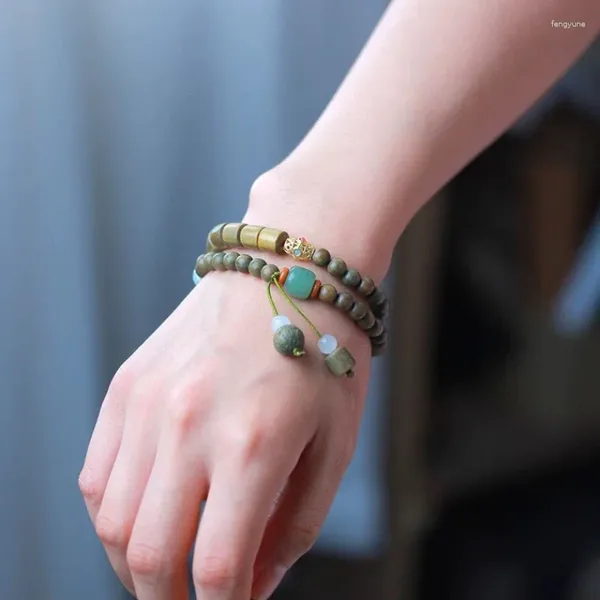 Filo di legno di sandalo verde doppio cerchio Accessori creativi fai da te Bracciale portatile Sconto quantità all'ingrosso