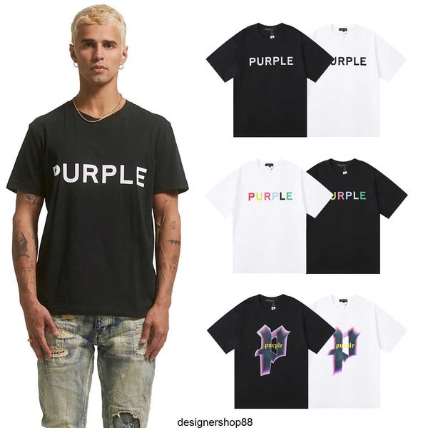 Melhor qualidade americana marca de moda high street roxo clássico solto casual fio duplo puro algodão manga curta camiseta para homens e mulheres