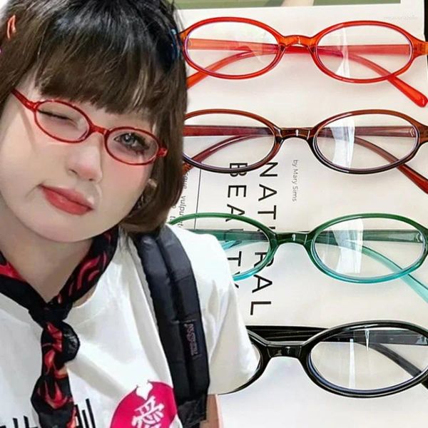 Sonnenbrille 1/2 Stück Retro Oval Brille Damen Mädchen Mode Y2K Stil Rot Grün Rahmen Glas Brillen Dekorative Computer Anti-Blau Brillen