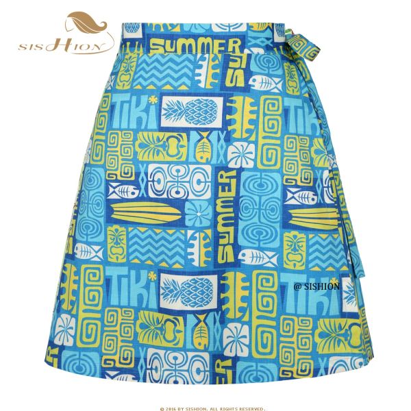 Rock SISHION Exotisches Tiki-Muster Damenröcke SS0015 Blau Grün Kleidung Sexy Sommer Sarong Strand Wickelrock Jupe Falda