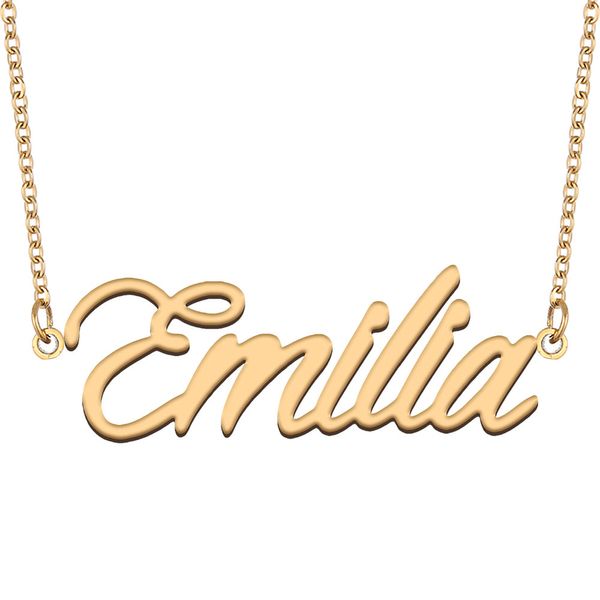 Collana con nome Emilia, ciondolo per donne, regalo di compleanno per ragazze, targhetta personalizzata per bambini, migliori amiche, gioielli, acciaio inossidabile placcato oro 18 carati