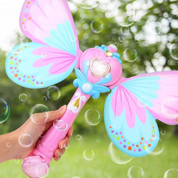 Elektrische Zauberflügel Zauberstab Automatische Seifenblase Blaspistole Gebläsemaschine Lichtmusik Lustiges Outdoor-Mädchenspielzeug Für Kindergeschenke 240301