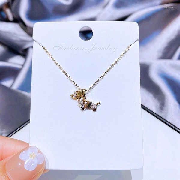 Colares Pingente Migga Micro Pavimentada Cubic Zircon Cute Dog Colar Banhado A Ouro Mulheres Gargantilha Cadeia Jóias