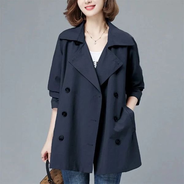 Graben 2023 Neue Frühjahr Graben Mantel Frauen Windjacke Herbst Zweireiher Mode Lose Khaki Navy Blau Strickjacke Oberbekleidung Weibliche