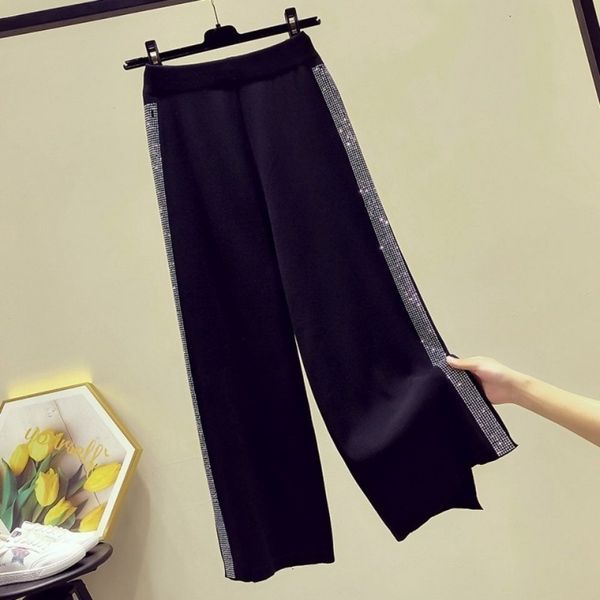Kadınlar İki Parçalı Pantolon Yaz Kore Moda Ağır Endüstri Sondaj Yeleği Örme Topcasual Geniş Bacak Pantolon İki Parça Set Terzini Kadınlar 230310