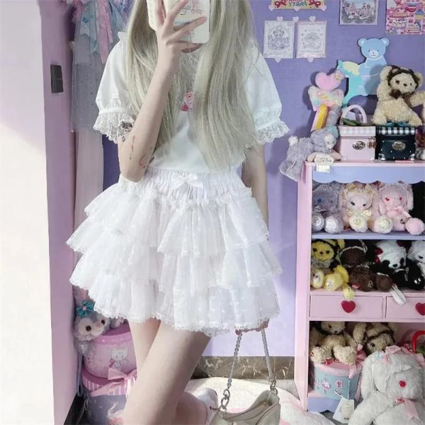 Pantaloncini Lolita Bloomers Anni 2000 Donna Goth Fairycore Vita alta Volant Pizzo Gonna a strati Torta Kawaii Dolce Sicurezza Pantaloni corti Mutande