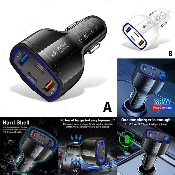 Novo 2usb + 2pd carga rápida 4-em-1 isqueiro um accessaries quatro carregador de telefone carro 20w pd reboque móvel d9s7