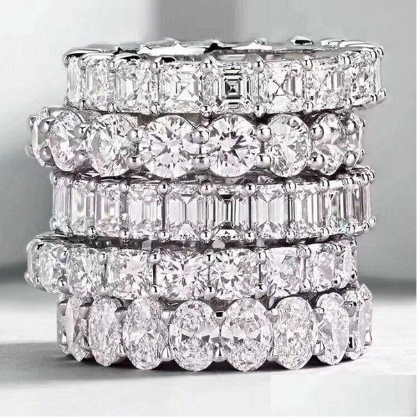 Alyans Choucong Vintage Moda Takı Gerçek 925 Sterling Sier Prenses Beyaz Topaz CZ Diamond Sonsuzluk Kadınlar Düğün Engageme Dhhd1