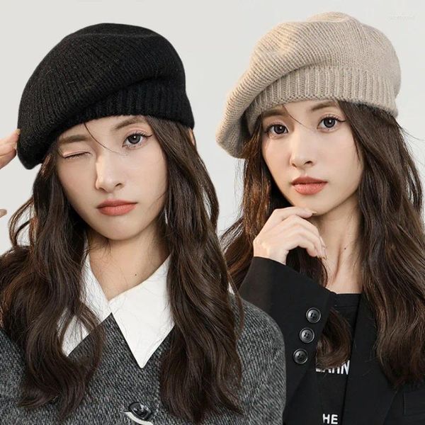 Berets Moda Cor Sólida Lã Boina Chapéu Francês Artista Estilo Quente Outono Inverno Beanie Mulheres Menina Coreano Versátil Caps