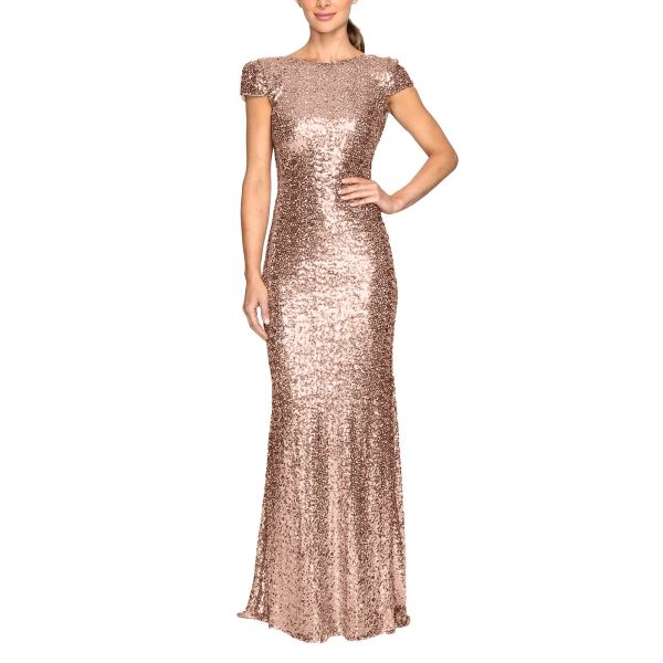 Abito lungo con paillettes a forma di U senza schienale Abiti da ballo Donna Elegante sexy che abbraccia l'anca Abito maxi in oro rosa Abiti da sera a maniche lunghe