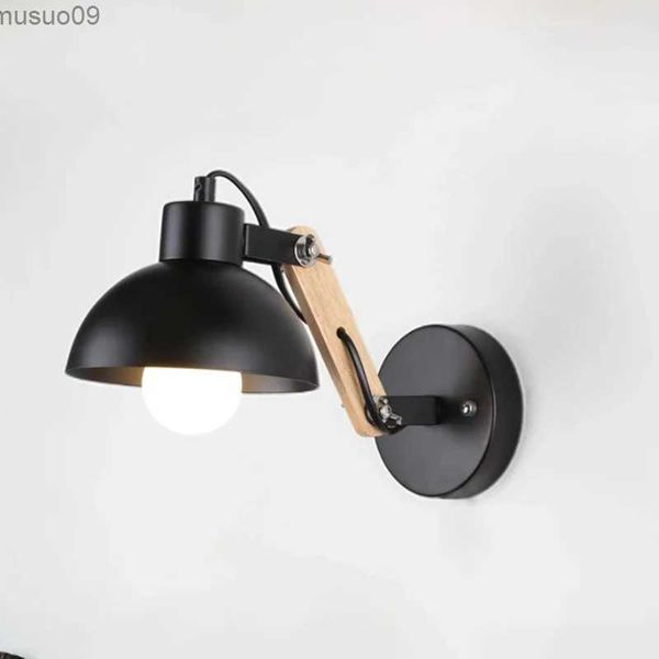 Lâmpada de parede led lâmpada de parede nordic cabeceira ferro madeira luzes prática ajustável leitura estudo iluminação nova casa decorações arandelas