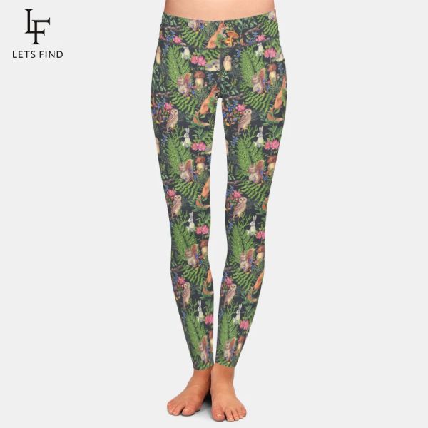 Leggings LETSFIND 3D Animali della foresta Scoiattoli Conigli e gufi Stampa digitale Fitness Pantaloni da donna Vita alta Morbido elasticizzato Leggins completi