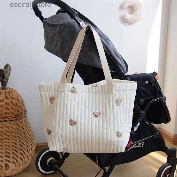 Сумки для подгузников Корейские сумки для мам с вышивкой медведя Сумка для матери для детских сумок для подгузников Многофункциональные сумки для беременных большой емкостиL240305