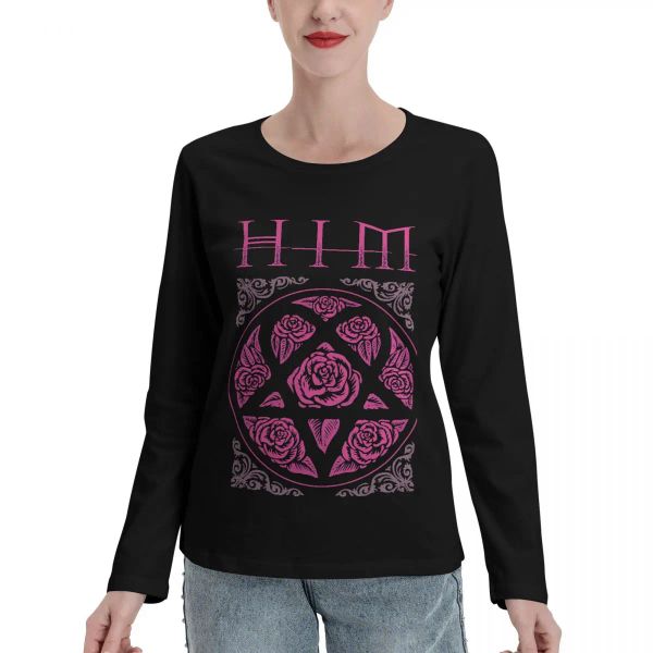 Camisetas Heartagram Him Band Tee Heartagram tee Rosa Him Band Logo Camisetas de manga comprida personalizadas roupas estéticas Camisetas femininas