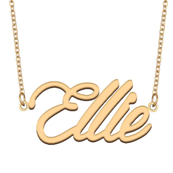 Ellie nome colar pingente para mulheres meninas presente de aniversário placa de identificação personalizada crianças melhores amigos jóias 18k banhado a ouro aço inoxidável