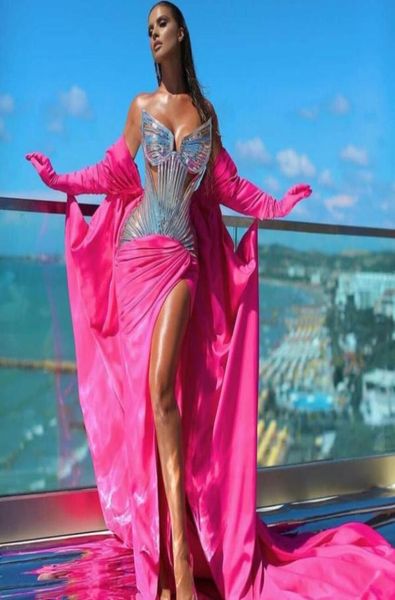 Abendkleid Yousef aljasmi Kendal Jenner Damenkleid Kim Kardashian Meerjungfrau Rosa Schatz Gold Feder Applikationen7009065