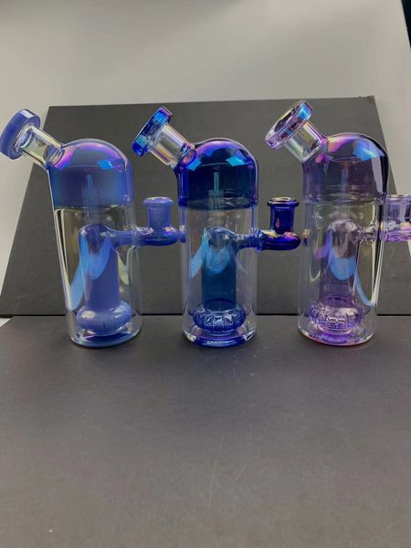 narghilè Vetro spesso Bong Fab Egg Pipa ad acqua Teschio Beaker Dab Rig Ball Recycler Collo piegato colore rosa puprle dab rig bong ash catcher Gravity Narghilè