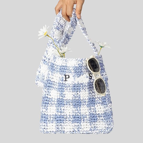 Sommer-Patchwork-gewebte Tasche für Damen, reine handgemachte bestickte Buchstaben-Gras-gewebte Tasche, Strandurlaub, einzelne Schulter-Umhängetasche