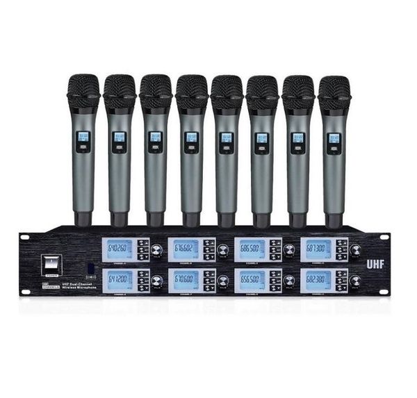 Microfone profissional portátil microfones sem fio karaokê sistema de microfone uhf de 8 canais sistema de microfone sem fio para karaokê doméstico8054919