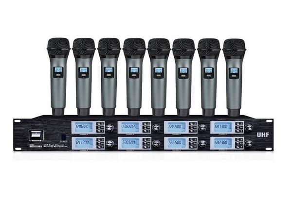 Microfone profissional portátil microfones sem fio karaokê sistema de microfone 8 canais uhf sistema de microfone sem fio para casa karaoke1224843
