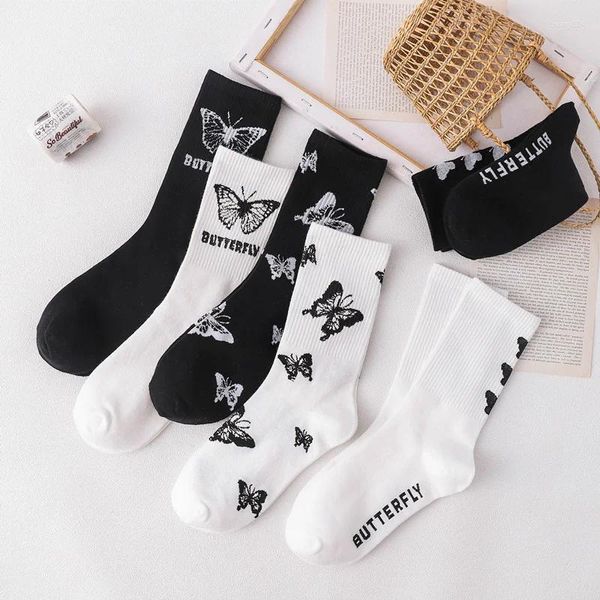 Frauen Socken Cartoon Nette Schleife Druck Weiß Schwarz Calcetines Lustige Herbst Harajuku Mode Kawaii Skarpetki Damskie Frau Chaussette Femme